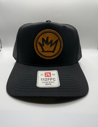 Leather Patch Crown 👑 -Curved trucker snap Back-