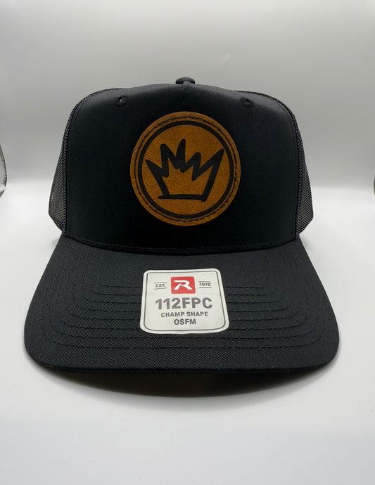 Leather Patch Crown 👑 -Curved trucker snap Back-