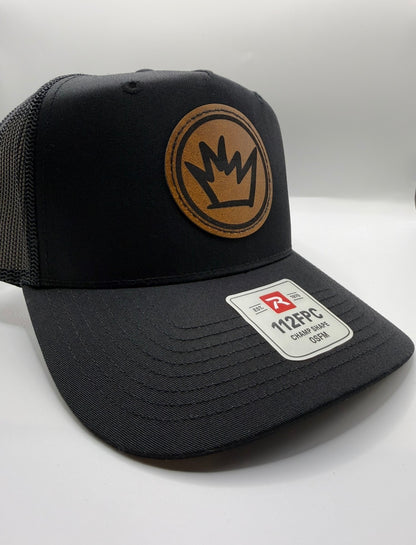 Leather Patch Crown 👑 -Curved trucker snap Back-